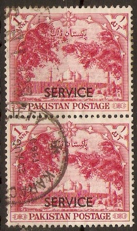 Pakistan 1954 1a Carmine Official Stamp. SGO55.